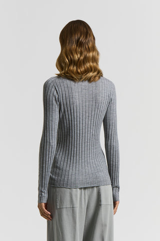 Wool and viscose rib-knit mock-polo-neck jumper with lurex