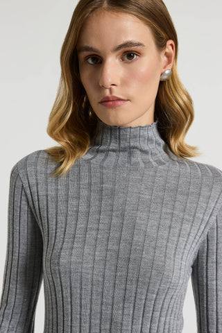 Wool and viscose rib-knit mock-polo-neck jumper with lurex