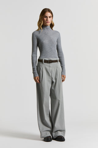 Wool and viscose rib-knit mock-polo-neck jumper with lurex