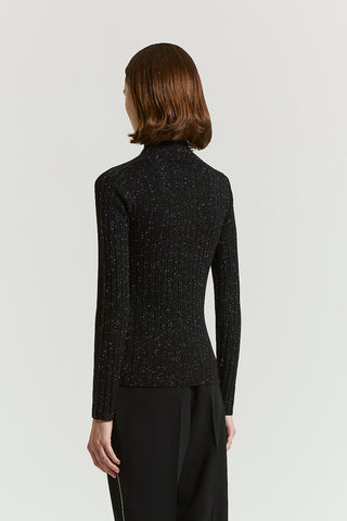 Wool and viscose rib-knit mock-polo-neck jumper with lurex