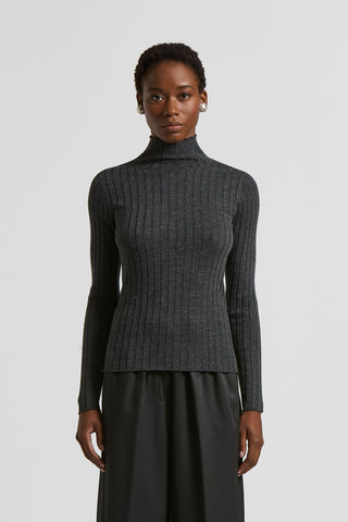 Wool and viscose rib-knit mock-polo-neck jumper with lurex