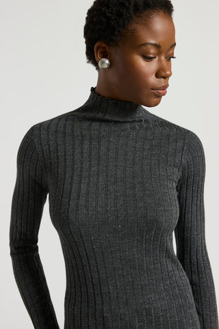 Wool and viscose rib-knit mock-polo-neck jumper with lurex