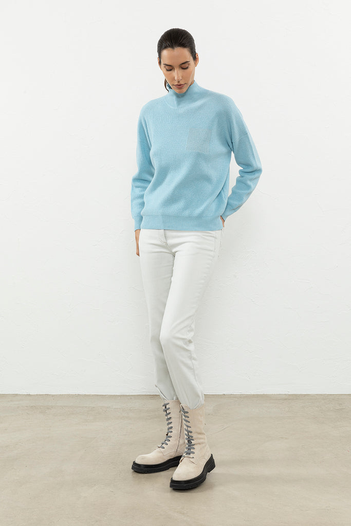 Wool, silk and cashmere sweater with high collar  