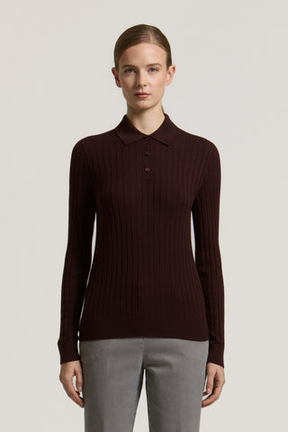 Poloshirt mit breitem Rippenmuster aus reiner Wolle 1 / 3