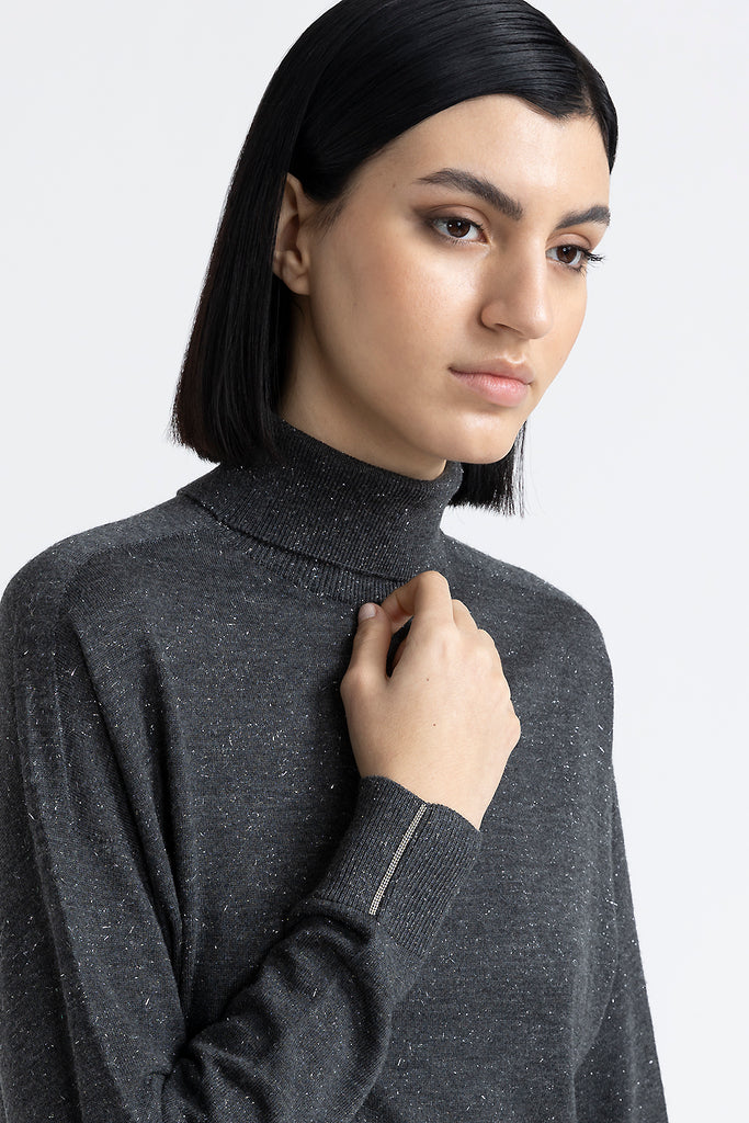 Wool, viscose and lurex high neck sweater  