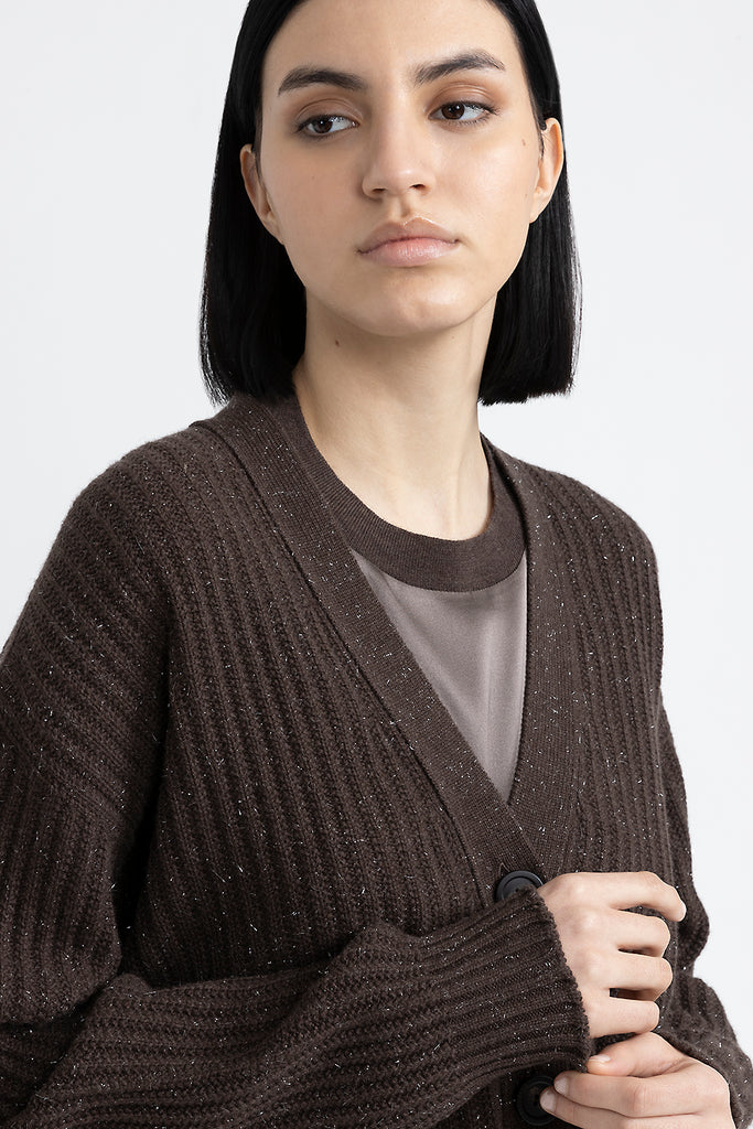 Wool, silk, cashmere and lurex cardigan  