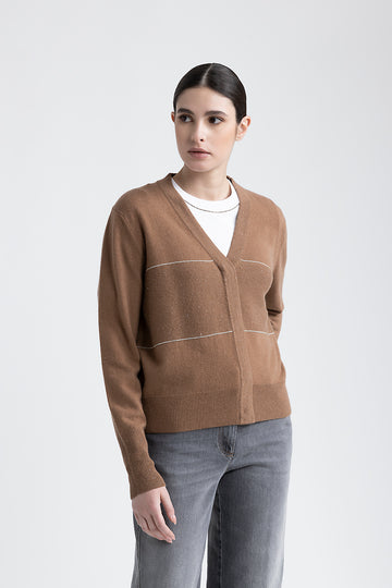 Wool, silk, cashmere and lurex cardigan  