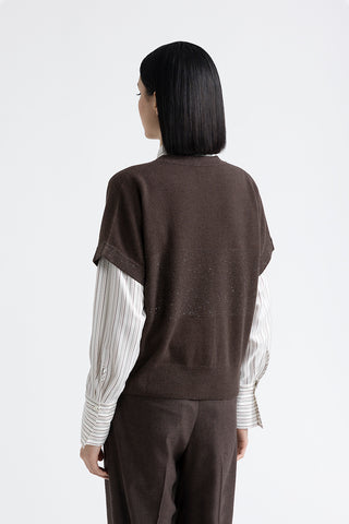 Wool, silk, cashmere and lurex short sleeve cardigan  