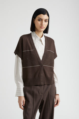 Wool, silk, cashmere and lurex short sleeve cardigan  