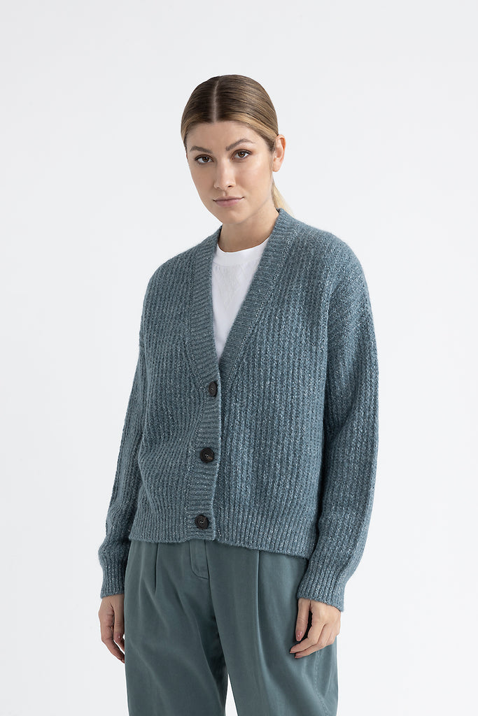 Alpaca, mohair, cotton and lurex cardigan  