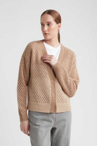 Wool, silk, cashmere, alpaca openwork cardigan  