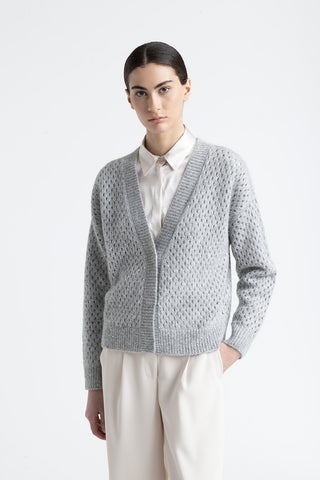 Wool, silk, cashmere, alpaca openwork cardigan  