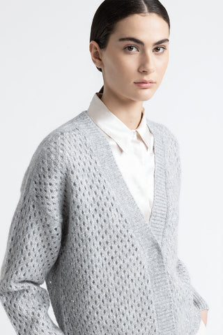 Wool, silk, cashmere, alpaca openwork cardigan  