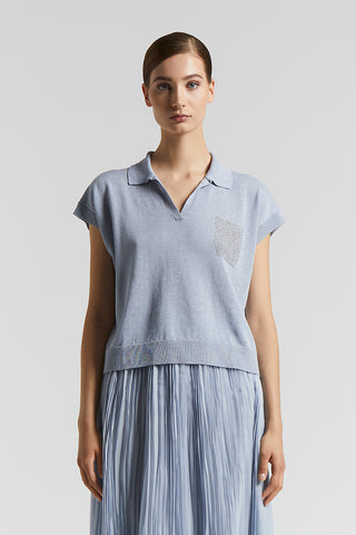 Linen and cotton crepe polo shirt