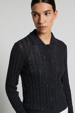 Pure cotton cordonnet cardigan with sequins