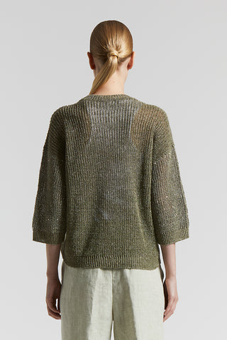 Linen tricot sweater with sequins