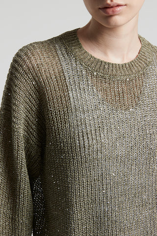 Linen tricot sweater with sequins