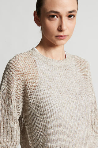 Linen tricot sweater with sequins