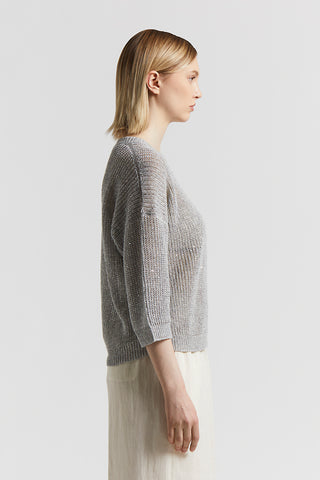 Linen tricot sweater with sequins