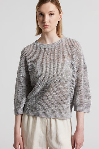 Linen tricot sweater with sequins