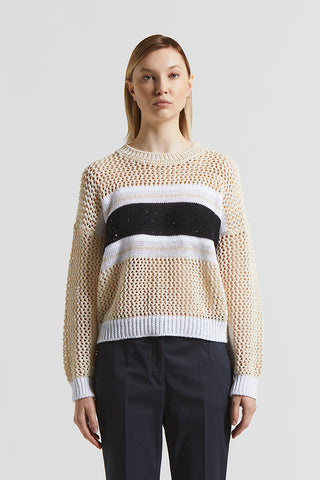 Pure cotton cordonnet sweater with sequins