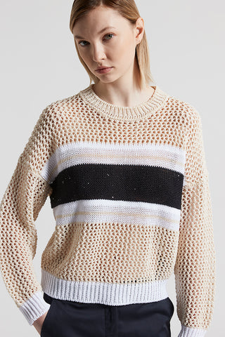 Pure cotton cordonnet sweater with sequins