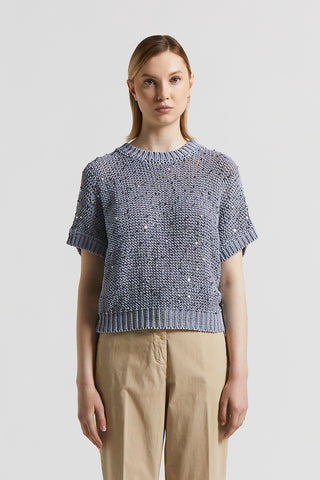 Cotton webbing sweater with sequins