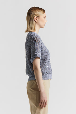 Cotton webbing sweater with sequins