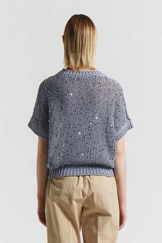 Cotton webbing sweater with sequins