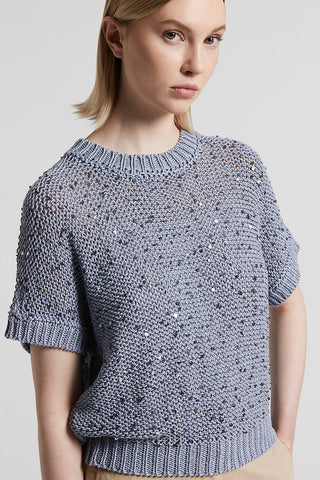 Cotton webbing sweater with sequins