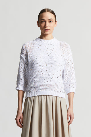 Cotton ribbon sweater with sequins