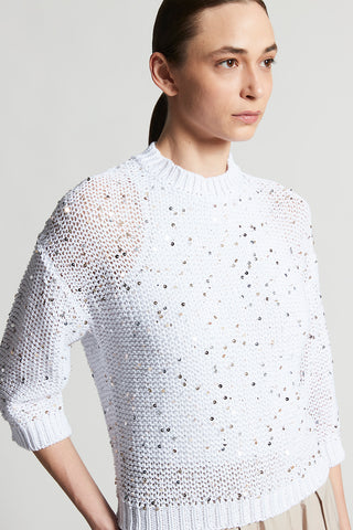 Cotton ribbon sweater with sequins