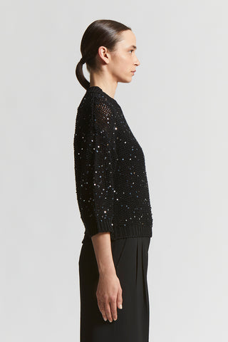 Cotton webbing sweater with sequins