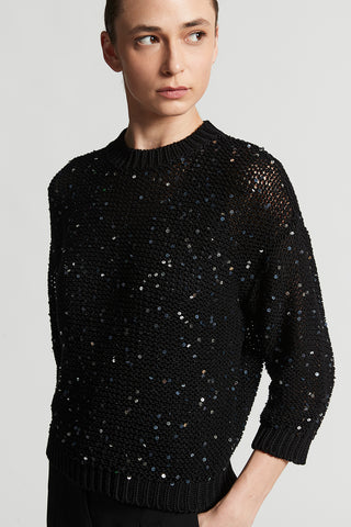 Cotton webbing sweater with sequins