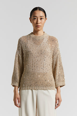 Cotton ribbon sweater with sequins