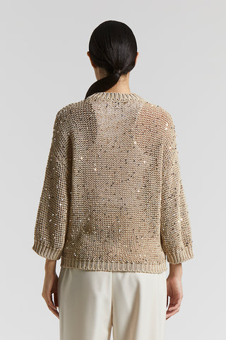 Cotton ribbon sweater with sequins