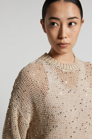 Cotton webbing sweater with sequins