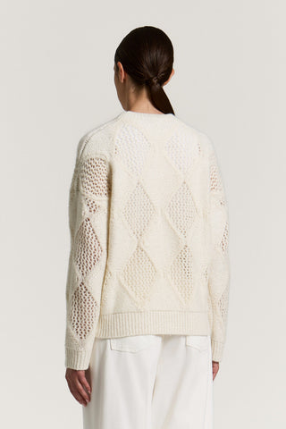 Pull à losanges en laine, coton et alpaga
