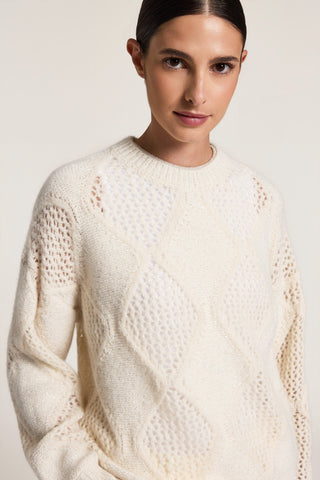 Pull à losanges en laine, coton et alpaga