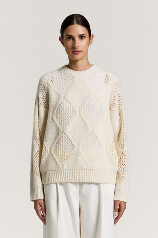 Pull à losanges en laine, coton et alpaga