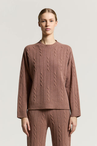 Wool, silk, cashmere and lamé cable-knit sweater