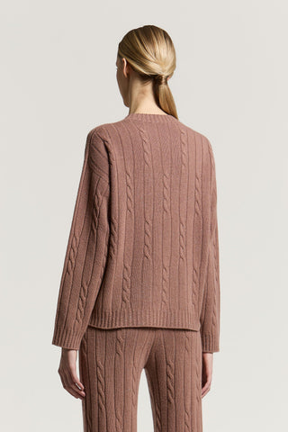 Wool, silk, cashmere and lamé cable-knit sweater
