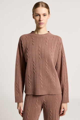 Wool, silk, cashmere and lamé cable-knit sweater