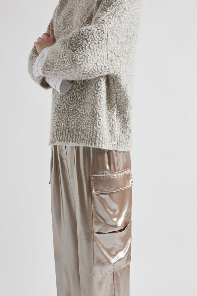 Alpaca blend, sequin and Lurex lace pattern sweater  