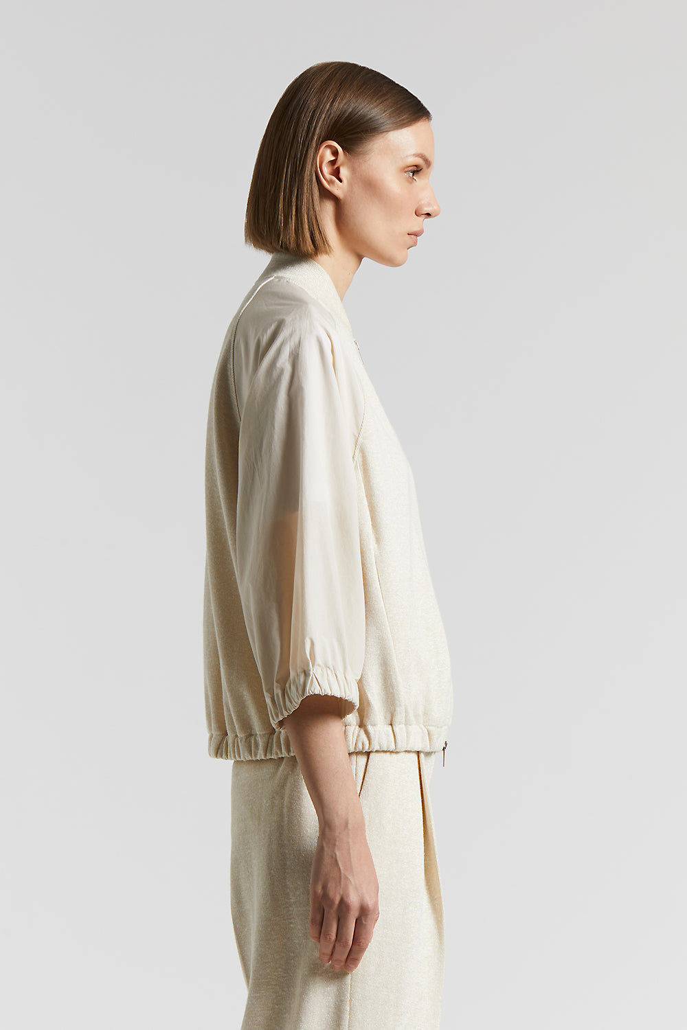 極美品24SS Theory AIRY COTTON SHEER BOMBER Bomber jacket in cotton linen Lurex jersey | Peserico