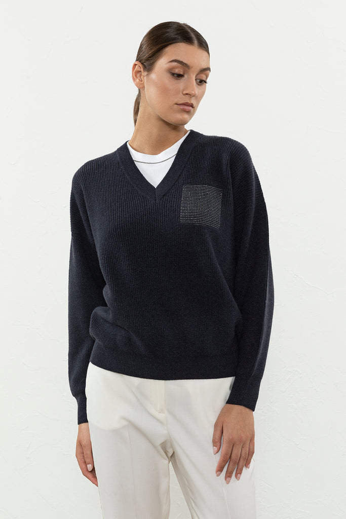 Wool, silk and cashmere V-neck sweater  