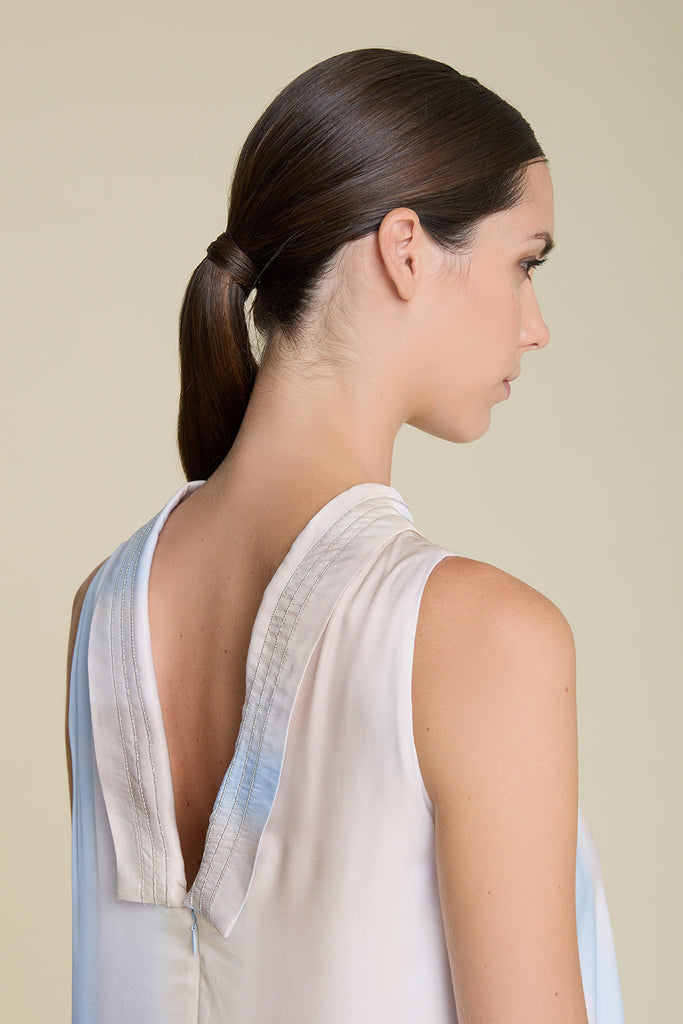 Exquisite asymmetric dress with deep scoop back neck in fluid viscose satin  