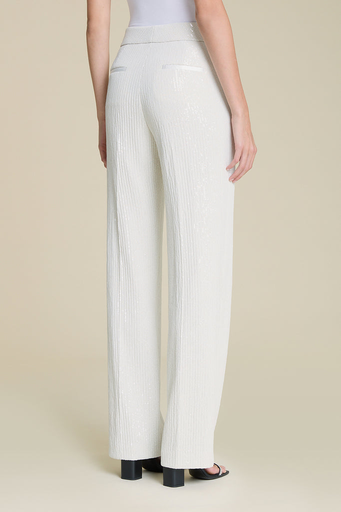 Exquisitet relaxed fit trousers in sparkling sequin fabric veiled with tulle  