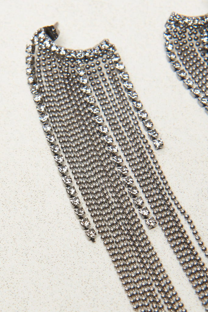 Half-moon earrings with exquisite fringes of crystals and diamond cut chain  