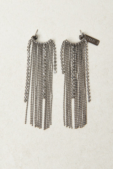Half-moon earrings with exquisite fringes of crystals and diamond cut chain  